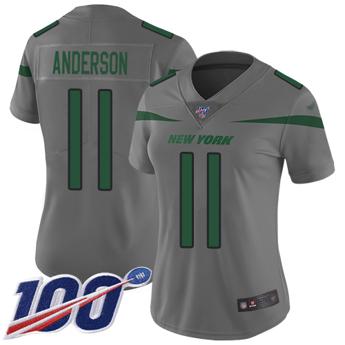 New York Jets Limited Gray Women Robby Anderson Jersey NFL Football #11 100th Season Inverted Legend->new york jets->NFL Jersey